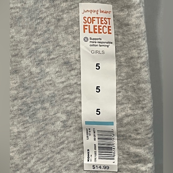 NWT Girls Jumping Bean Fleece Lined Grey Drawstring Joggers - Size 5 - Picture 8 of 8